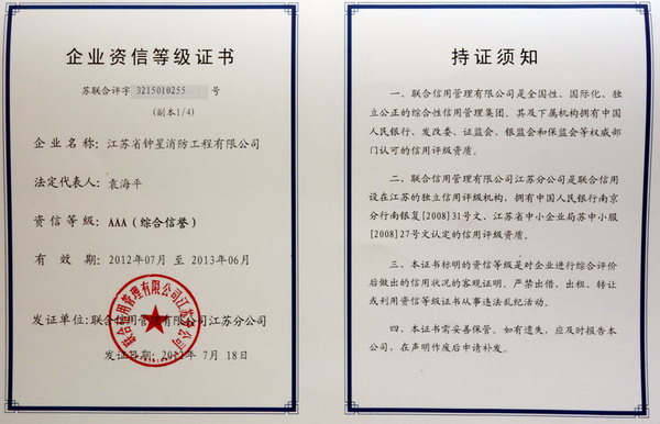 企业资信等级证书